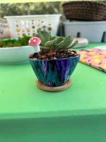 Purple Teal Paint Poured Bowl