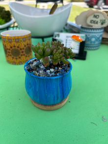 Blue Paint Poured Pot