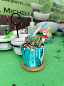 Aqua Paint Poured Pot